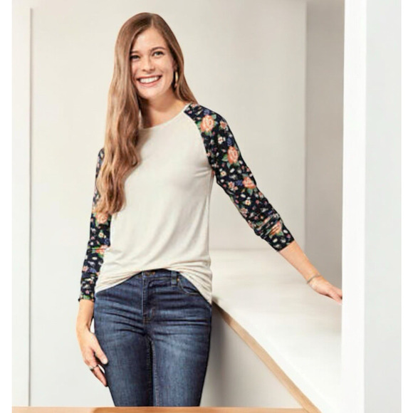 Matilda Jane Raglan Shirt Women Sz L Moments with you Out Of The Park Tee Floral - Picture 1 of 13